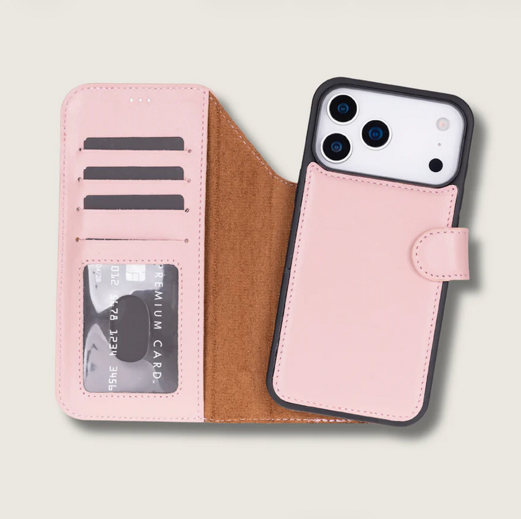 Leather iPhone 17 Pro Wallet Case – Pink - Austin
