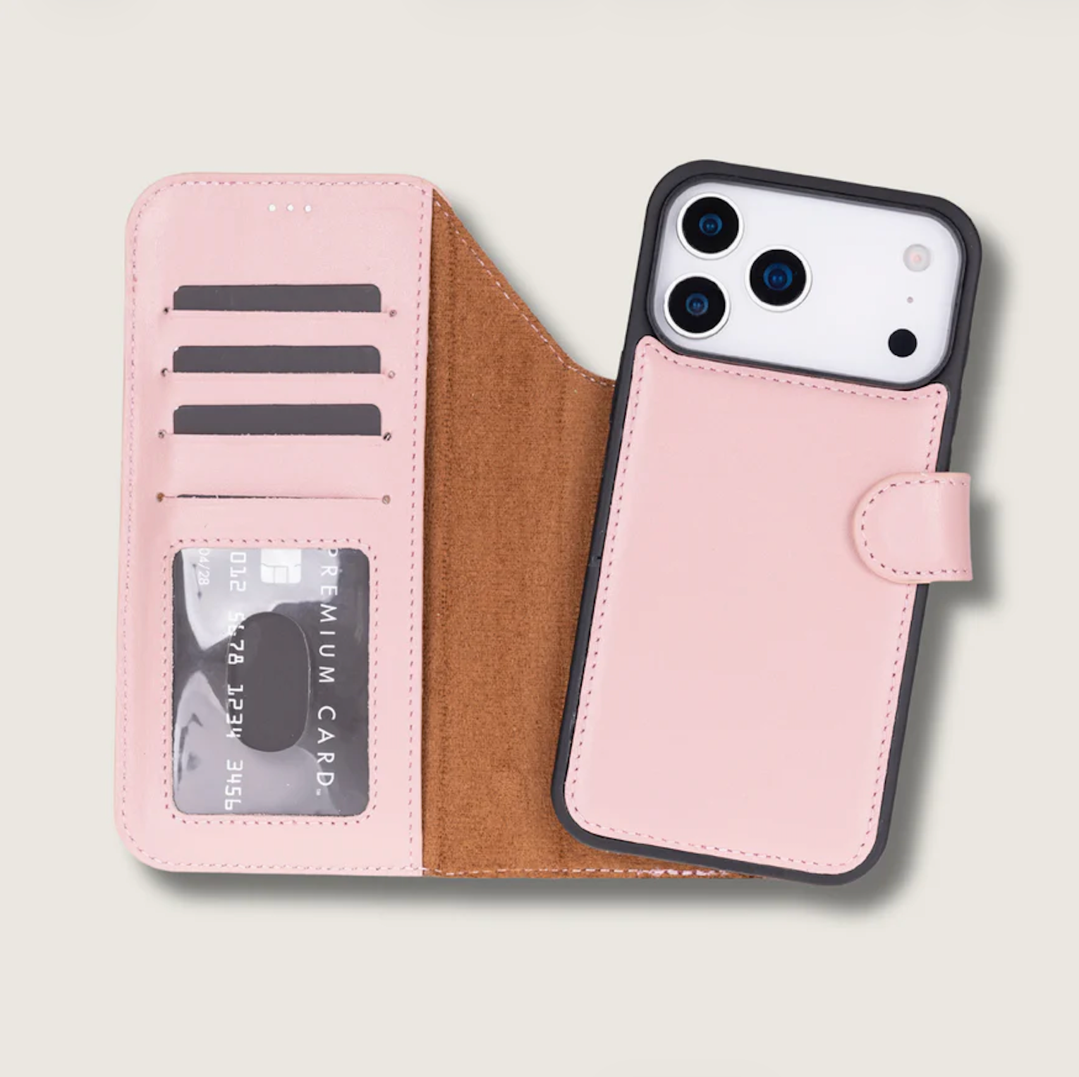 Leather iPhone 17 Pro Wallet Case – Pink - Austin